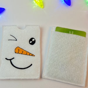 Holiday gift card holder, snowman gift card wallet, Frosty gift card case