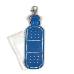 Blue bandage case, bandage holder key fob, key chain.  Gifts for mom’s, teachers, nurses.