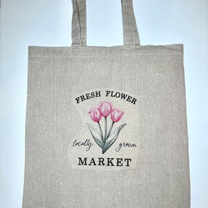 Vintage market bag, fresh flowers, market tote bag, shopping bag, ecofriendly tote bag, travel tote, carryall destination bag, commuter tote