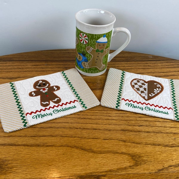 Christmas cookies mug rugs, coasters, snack mats.  Set of 2 holiday Mug Rugs.