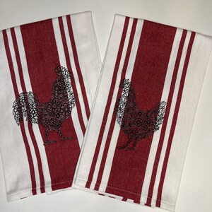 Floral Rooster and Chicken dish towels, set of 2, cooking and baking, kitchen decor, cotton towel, tea towel, soft and absorbant.