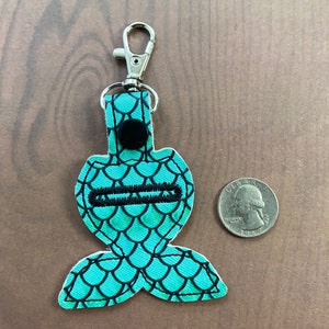 Aqua mermaid tail quarter holder, fish tail quarter keeper, shopping cart coin holder