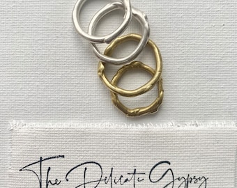Handgemachte geschmolzene Messing oder Sterling Silber Ring | Organischer Look Schmuck