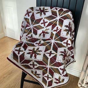 Handmade Mosaic Crochet Blanket: Christmas Theme Rainbow Coloured Throw