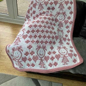 Handmade Mosaic Crochet Blanket Throw, Pink Baby Girl Blanket