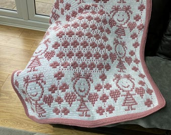 Handmade Mosaic Crochet Blanket Throw, Pink Baby Girl Blanket