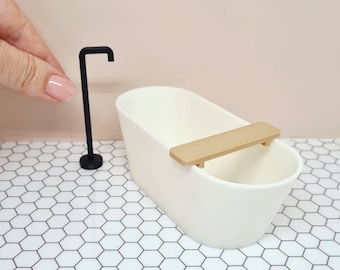 Dollhouse Bathtub Set, 1:12 Scale, Modern Miniatures, Bathroom Furniture, Gift for Kid, Girls Gift
