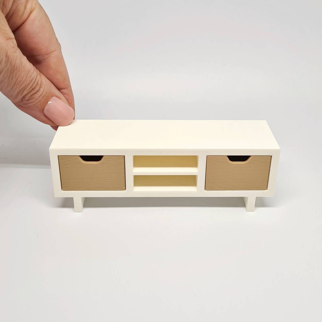 Dollhouse Miniature TV Unit, 3D Printed, 112 Scale, White and Natural