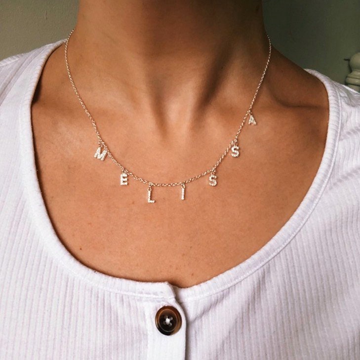 Sparkle Letter Dangle Name Necklace 