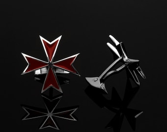 Maltese Cufflinks / Malta Cross / Knights of Malta / Red Cross / Cufflinks Red / Silver Cufflinks / Red Enamel