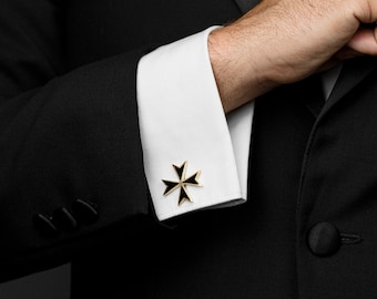 Maltese Cufflinks / Black Cross / Cufflinks / Tuxedo Cufflink/ Malta Cross / Knights of Malta / Gold Cufflink / Malta