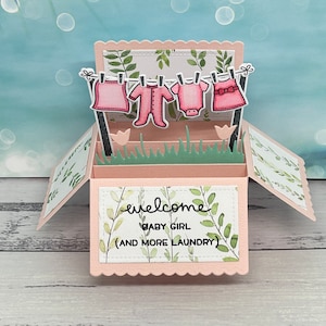 Handmade baby card | Pop up welcome baby card | lawn fawn card | it’s a girl | pink