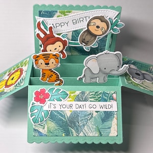 Handmade 3D kids pop up birthday card, jungle animals