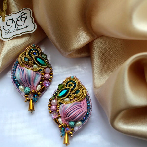 Shibori Earrings Soutache Earrings, Handmade Earrings Gifts for her, Unique earrings, made to order Shibori jewelry Custom orders For women