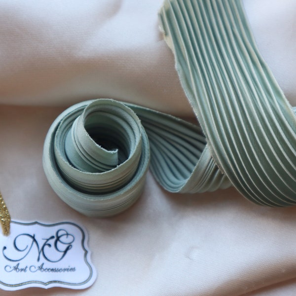 Silk Shibori Ribbon N13, Natural Silk, Non-toxic paint, shibori jewelry making Jewelry making and beading, pastel green light shibori ribbon