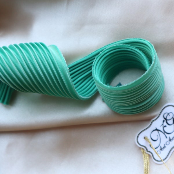 Silk Shibori Ribbon N51, Natural Silk, Non-toxic paint, shibori jewelry making Jewelry making and beading,  green turquoise shibori ribbon