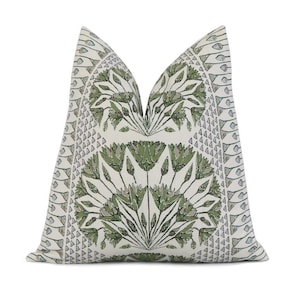 Thibaut Cairo Green Floral Throw Pillow Cover Case with Zipper, Designer Anna French, double sided