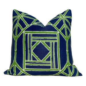 Thibaut Shoji Panel Pillow in Navy Blue and Green. Bamboo Cushion Accent Pillow Designer pillows high end cushion