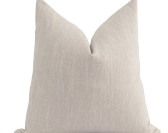 Linen Pillow Cover, Beige Linen Pillow, 22"x22" Solid Beige Pillow Cover, Designer Pillow Case, Neutral Pillow Cover