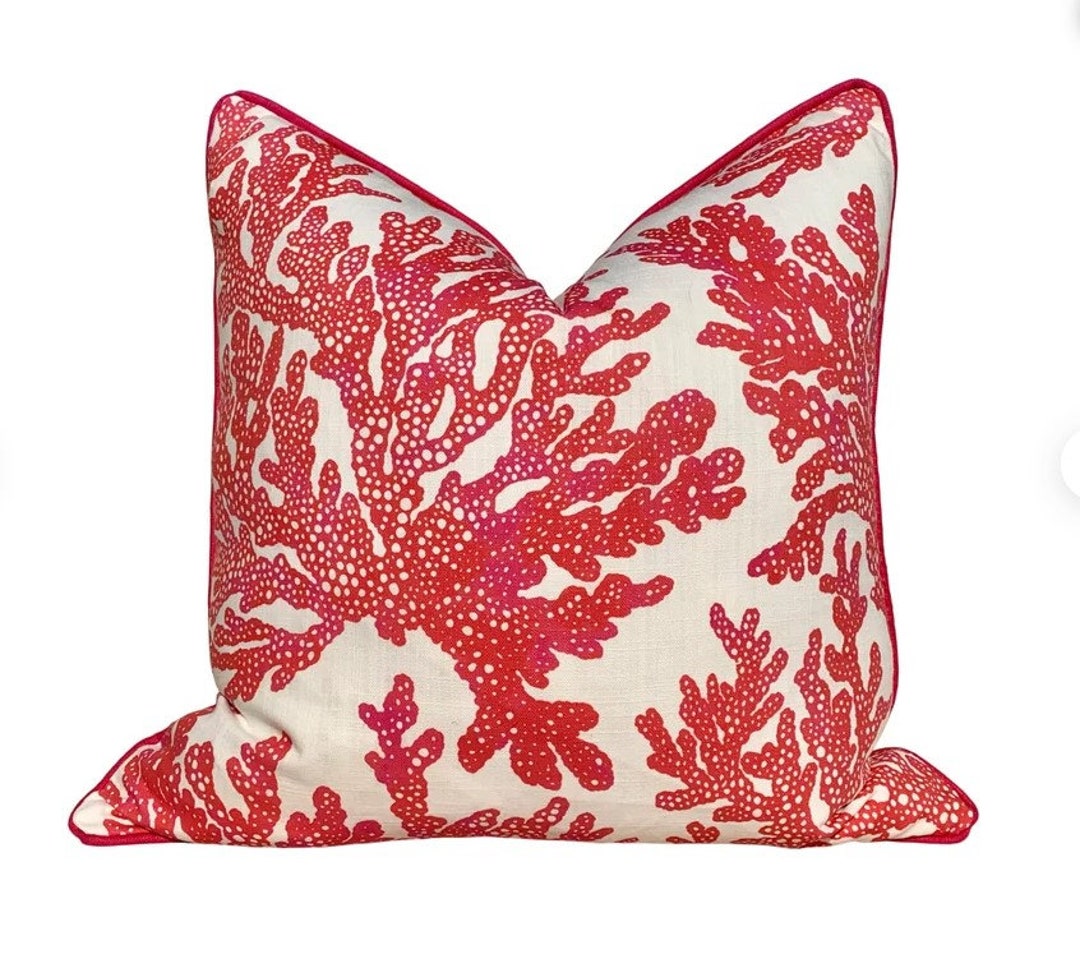 Thibaut Marine Coral Pillow Cover. Lumbar Coastal Pillow in Coral