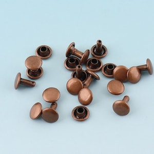 Red Copper Rivets 100sets 7*8mm Metal Button Double Capped Rivets Double Head  Purse Notions Rivet Studs for Bag/ Belt Leather Craft
