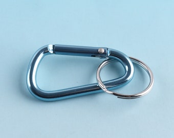48*25mm Blue Carabiner with Key Ring Metal Carabiner Keychain Engraved Keychain Cool Keychain Aluminum Carabiner