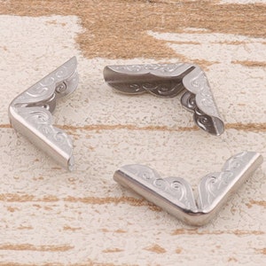 Silver Corners -50pcs Decorative Book Corner Protector Embossed Metal Corner Protector Tips Decorative Corner Bracket Jewelry Box Corner
