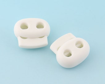 cord stopper for elastic cord 15pcs 20mm White Plastic Toggle Cord Lock Stopper Cord Toggle  Two Holes Lock Rope