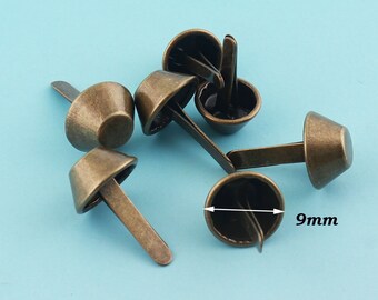 Pies de monedero 50pcs 9mm Bronce antiguo cabezas de uñas manchas redondas puntos de cono puntos cabezas de clavos Studs para bolsa / cinturón cuero Craft Hardware Accesorios