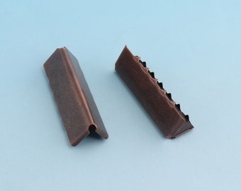 50pcs 39mm Red Copper Ribbon End Clamps Ribbon End Fastener Clasp Crimp Fasteners Closures Leather End Crimps