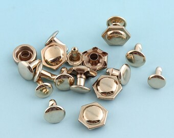 Light gold Rivets 100Ppcs 11*9mm Rectangle Rivets Metal Button Double Head Rivets Purse Notions Studs for Bag/ Belt