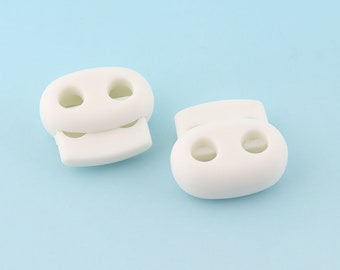 Cord stopper 10pcs 20mm White Plastic Toggle Cord Two Hole Lock Stopper Cord Toggle for elastic cord Lock Rope Bag Buckle