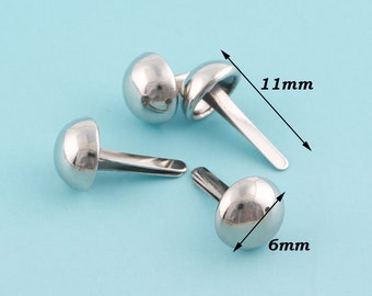 50sets 6mm Silver Purse Feet Nailheads Spots Metal Round Spots Cone Spots Nailheads Studs for Bag/ Belt Leather Craft