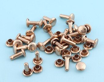 100sets 10*6mm Mini Light Golden Rivets Metal Button Double Capped Rivets Double Head  Purse Notions Rivet Studs for Bag/ Belt Leather Craft