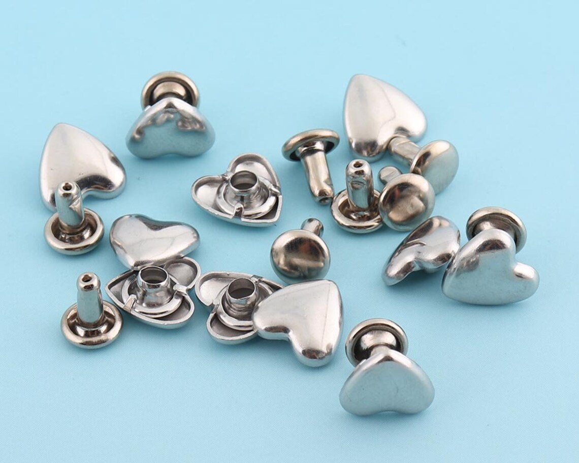 8mm Silver Rivets Heart-shape Rivet Metal Button Double Capped Rivets ...
