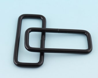 ブラック長方形リング 8個 40*13 mm 金属非溶接スクエアバックル ベルトストラップバックル ウェビング長方形リング レザークラフトハードウェア