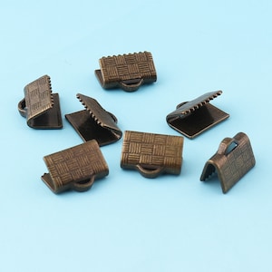 Mini Ribbon End Cap 100pcs 10mm Bronze Ribbon End Clamps Fastener Clasp Crimp Fasteners - Closures Cord Crimp Leather End Crimps