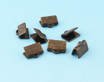 Mini cinta de extremo tapa 100pcs 10mm bronce cinta fin abrazaderas sujetadores de cierre de cierre - cierres cordón de prensa de cuero end crimps