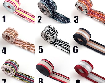1.5inch Jacquard Webbing Belt Strap Rainbow Stripe Webbing Upholstery Webbing Shoulder Blue Bag strap Making Purse strap