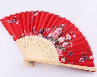 Floral Flower Hand Fans Red Fans Silk Fans Folding Fans for Wedding,Gift,Party Summer Accessories Gift for her