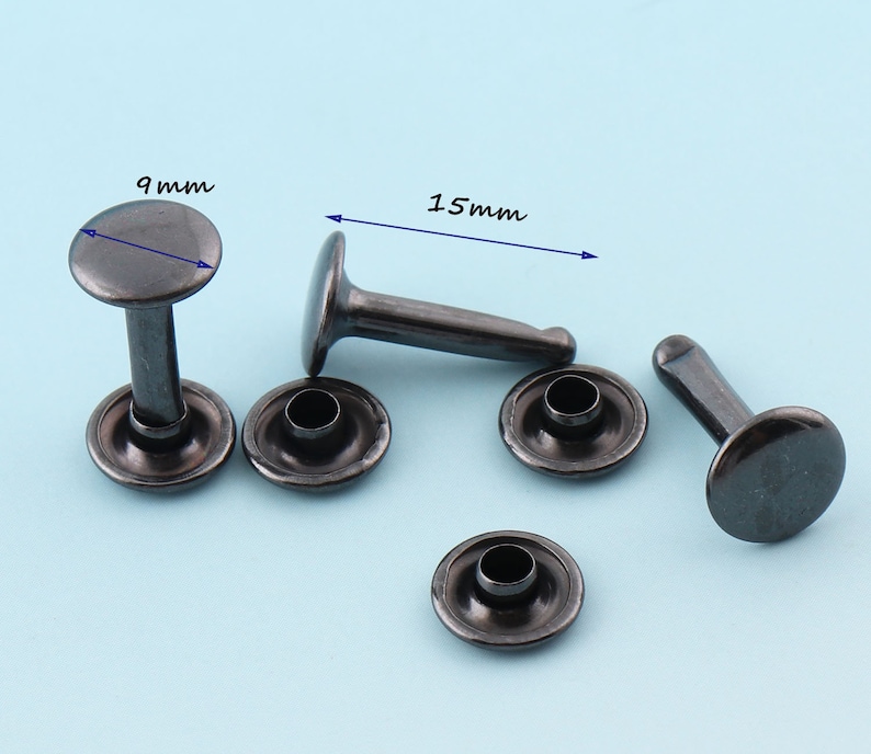 Studs Rivets 50pcs 9mm Black Rivets Metal Button Double Head Etsy