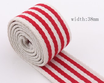 1  1/2inch Webbing Red Stripe Webbing Fabric belt Canvas Webbing Key Fobs Strap Webbing Purse Strap