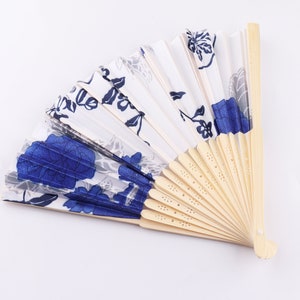 Floral Flower Hand Fans Blue Fans Chinese Silk Fans Folding Fans for Wedding,Gift,Party Summer Accessories Gift for her