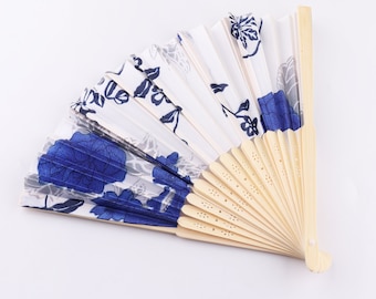 Floral Flower Hand Fans Blue Fans Chinese Silk Fans Folding Fans for Wedding,Gift,Party Summer Accessories Gift for her