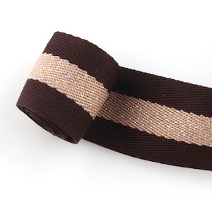 Cotton Webbing Brown Stripe Webbing 38mm Fabric Handbag Strap Canvas Webbing Tote bag strap webbing Dog Collar