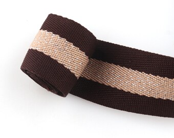 Cotton Webbing Brown Stripe Webbing 38mm Fabric Handbag Strap Canvas Webbing Tote bag strap webbing Dog Collar