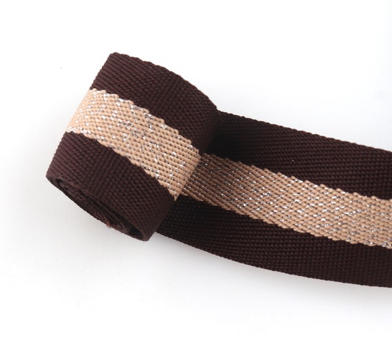 Cotton Webbing Brown Stripe Webbing 38mm Fabric Handbag Strap Canvas  Webbing Tote bag strap webbing Dog Collar