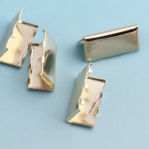 50pcs 20*9mm Light Gold Ribbon End Clamps Fastener Clasp Crimp Fasteners - Closures Leather End Crimps