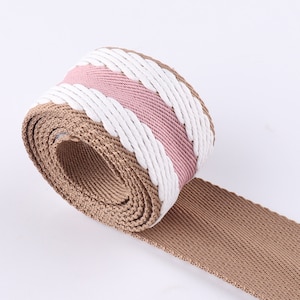 Pink Striped Webbing 1-5 yards 38 mm Brown Webbing Strap Leash Webbing Canvas Webbing Key Fobs Strap Fabric belt for Backpacks,Bag