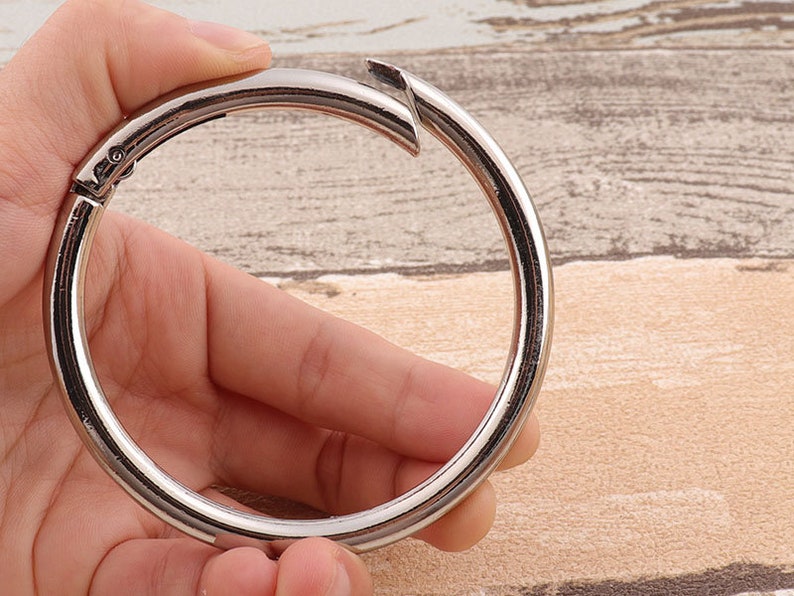Silver O ring Spring Hook 2 12 Push Gate Snap Hook Large Key Chain Metal Clasp for Leather and Fabric Clasp 2 pieces